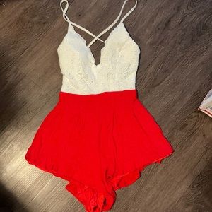 Xenia boutique red and white romper size small